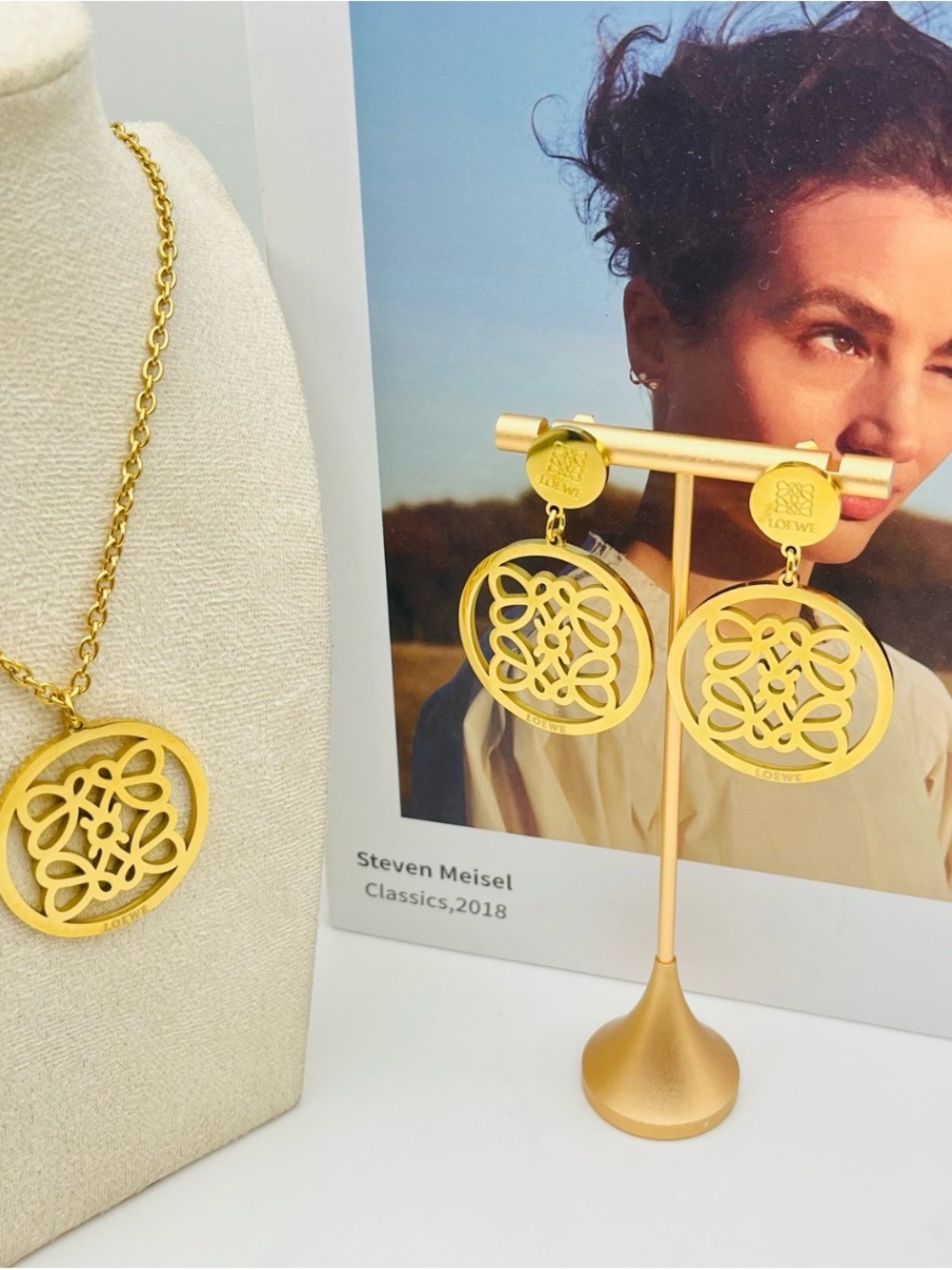 Stainless steel Gold Filigree Medallion Drop Earrings